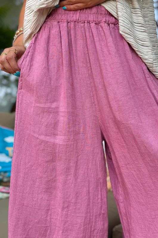 Sandbar Linen Blend Barrel Culotte Pant Indian Pink